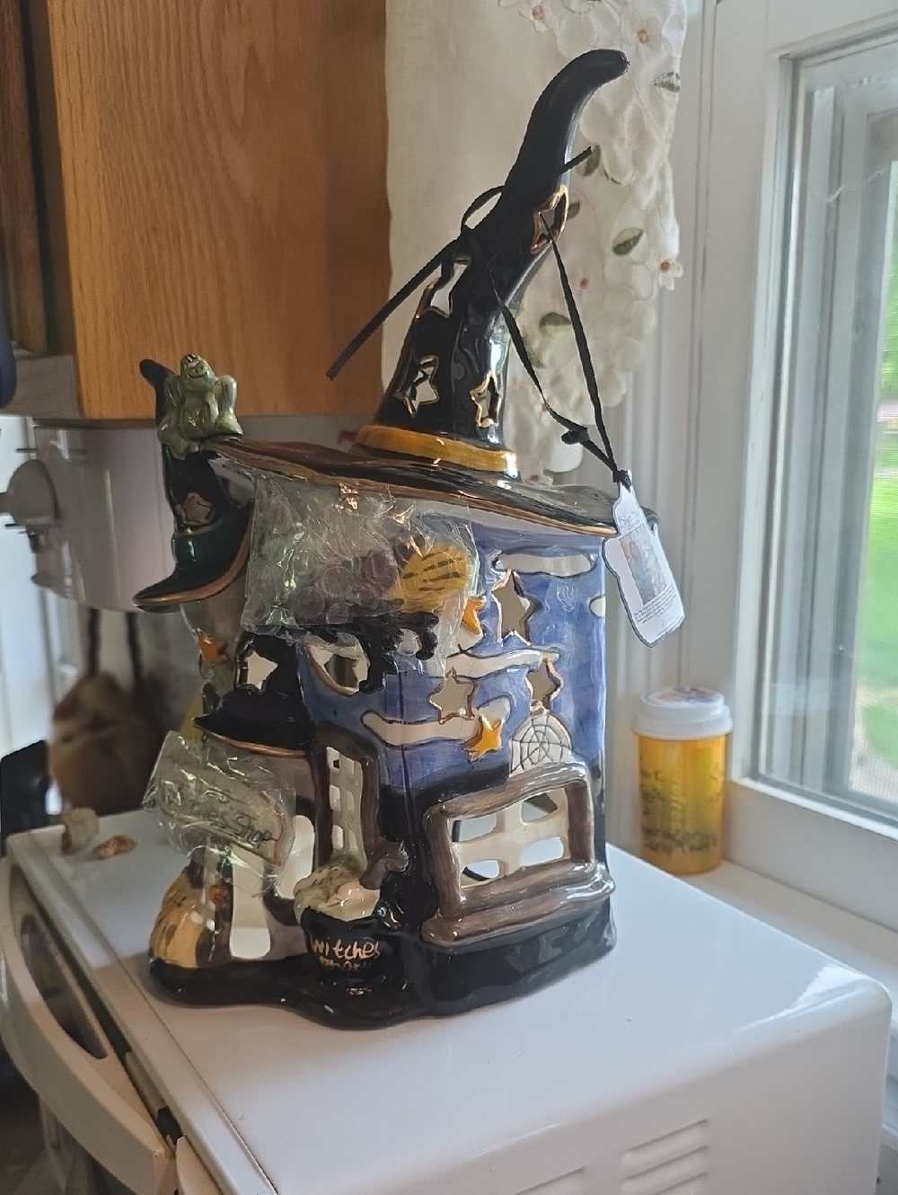 BLUE SKY CLAYWORKS Ceramic Witch Hat House Cookie Jar - Halloween Decor